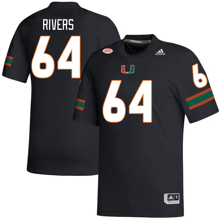 Men #64 Jalen Rivers Miami Hurricanes College Football Jerseys Stitched-Black - Click Image to Close